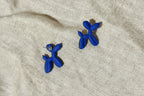 Earrings by miette on blue color called The dog inspired by Jeff Koons Silver studs in bioplastics